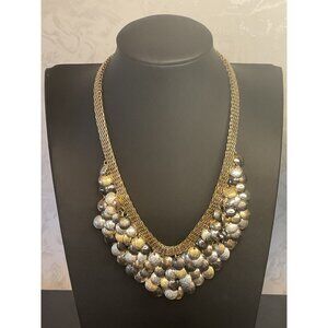 Gold-Tone Statement Necklace With Silver & Gold Disk Adjustable Chain Layered De